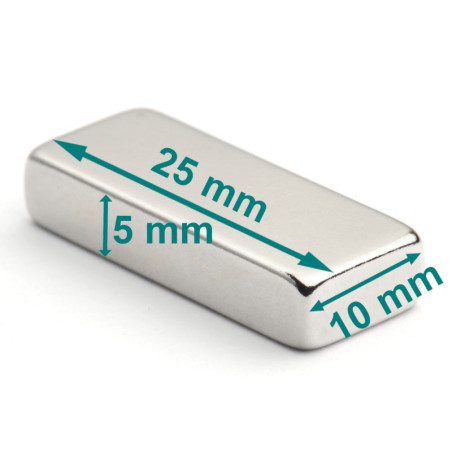25 x 10 x 5 / N38 - Neodymium magnet (NdFeB)