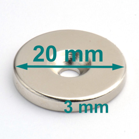 D20 x d7/3,5 x 3 / N38 - Neodymium magnet (NdFeB)