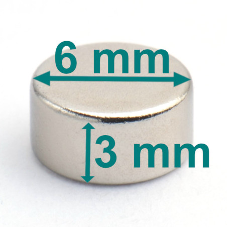 D6 x 3 / N38 - Neodimov magnet (NdFeB)