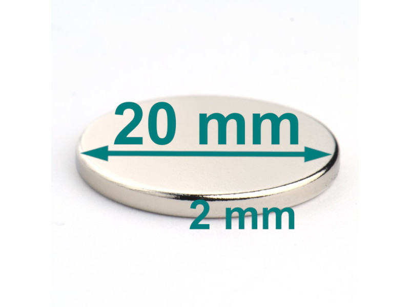 D20x2 ploščat tanek neodimov disk magnet
