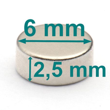 D6 x 2,5 / N38 - Neodymium magnet (NdFeB)