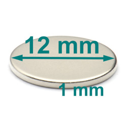tynn, flat neodymmagnet D12x1 mm