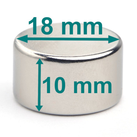 D18 x 10 / N38 - Neodymiummagneet (NdFeB)