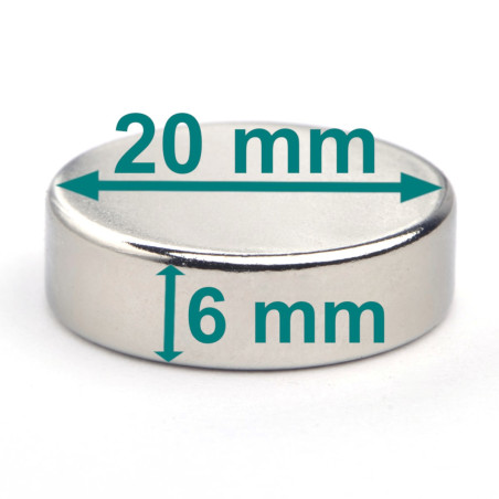 D20 x 6 / N38 - Neodīma magnēts (NdFeB)
