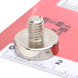 Magnet, diameter 16 mm, M6 utvendig gjenge, neodymium