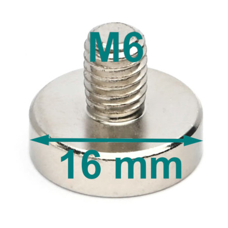 Magnet, Durchmesser 16 mm, Außengewinde M6, Neodym