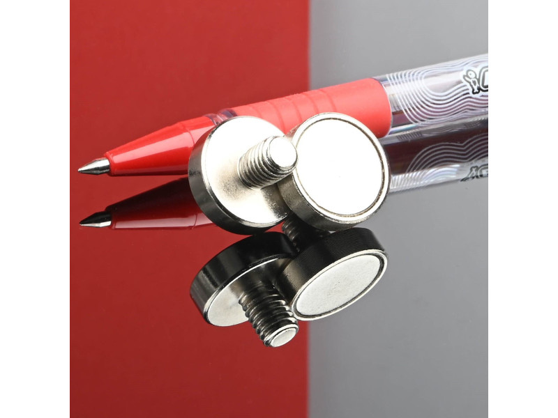 Magnet, diameter 16 mm, M6 utvendig gjenge, neodymium