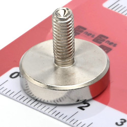 Magnet, diameter 20 mm, M5 utvendig gjenge, høyde 18 mm, neodymium