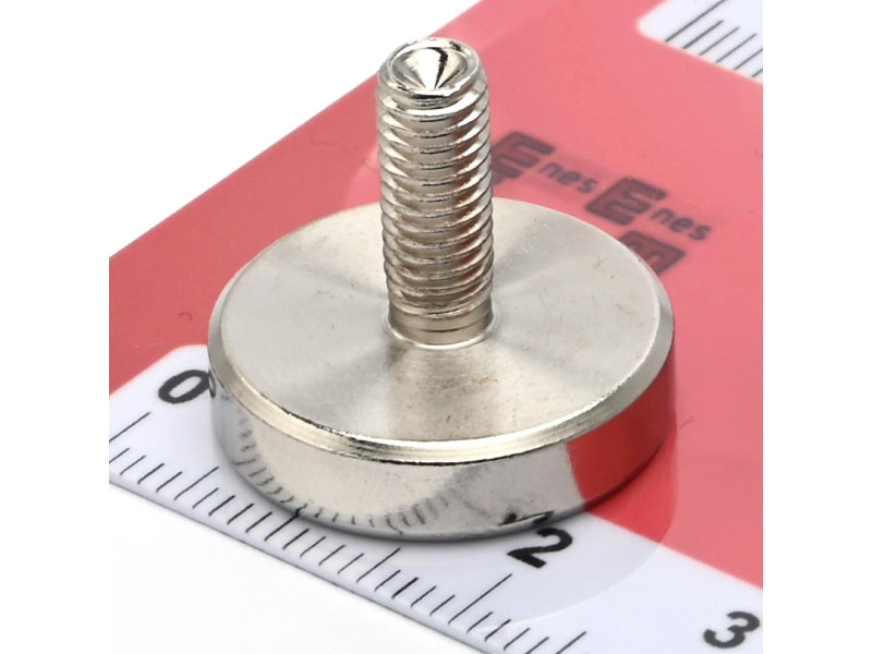 Mıknatıs, çap 20 mm, M5 dış dişli, yükseklik 18 mm, neodimyum