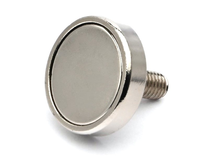 Magnet, diameter 20 mm, M5 utvendig gjenge, høyde 18 mm, neodymium