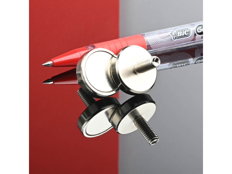 Magnet, diameter 20 mm, M5 utvändig gänga, höjd 18 mm, neodymium