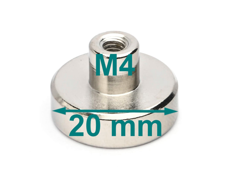 Gövde içinde mıknatıs, çap 20 mm, M4 vida soketli - neodimyum