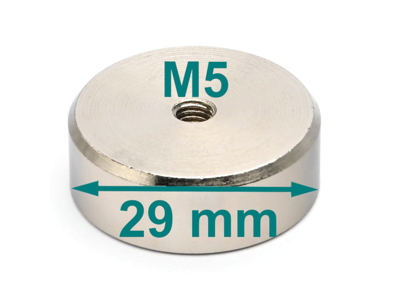 Magnet, priemer 29 mm, vnútorný závit M5, výška 10 mm, neodymový