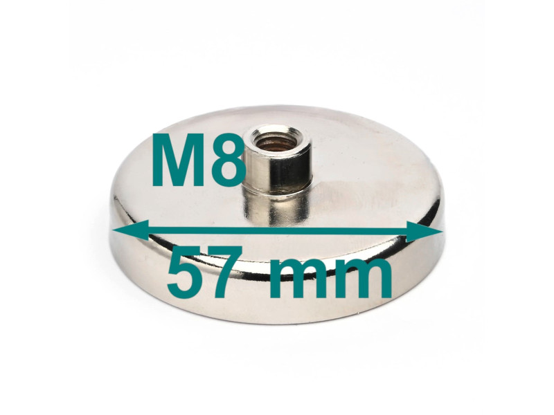 Magnet în carcasă, diametru 57 mm, cu filet M8 - ferită