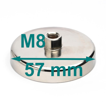 Magnet v puzdre s priemerom 57 mm, so skrutkovým puzdrom M8 - feritový