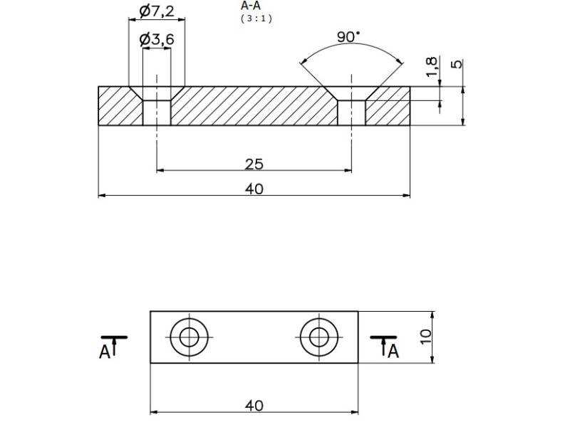 40 X 10 X 5 - D7,2/d3,6 / N38 - Neodymmagnet (NdFeB)