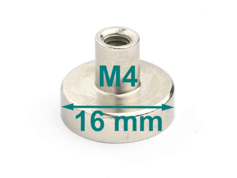 Magnet v ohišju, premer 16 mm, z vijačnim nastavkom M4 - neodim