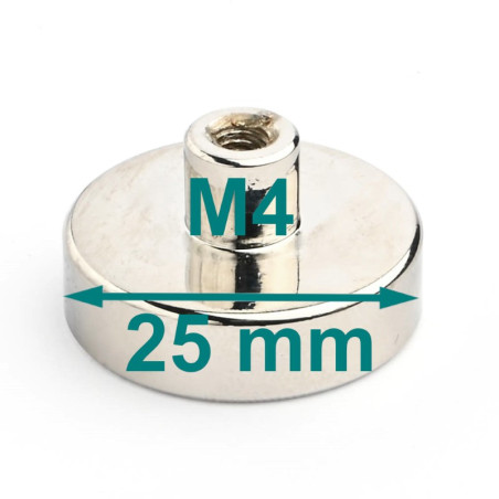 Magnet im Gehäuse, Durchmesser 25 mm, mit Schraubfassung M4 - Neodym