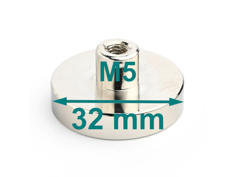 Magnet v ohišju, premer 32 mm, z vijačnim nastavkom M5 - neodim