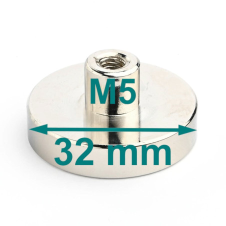 Magnet im Gehäuse, Durchmesser 32 mm, mit Schraubfassung M5 - Neodym