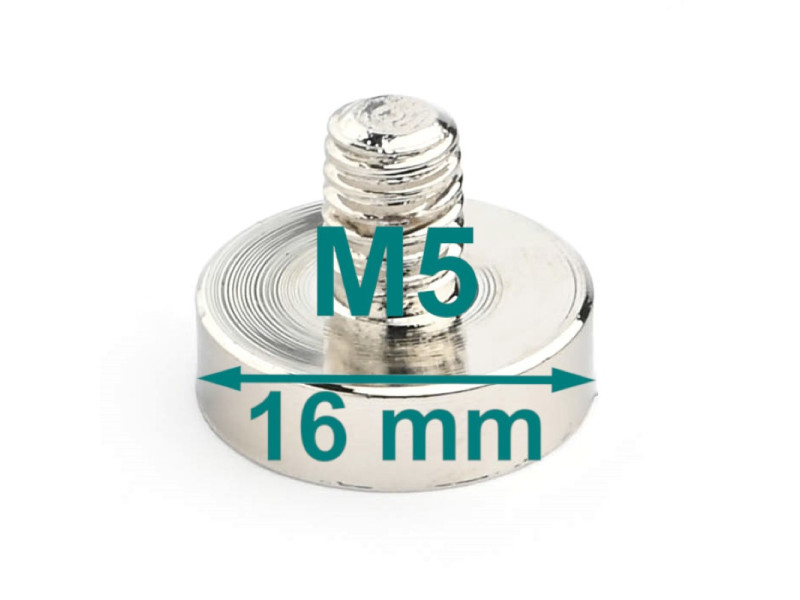 Magnet, premer 16 mm, zunanji navoj M5, neodim