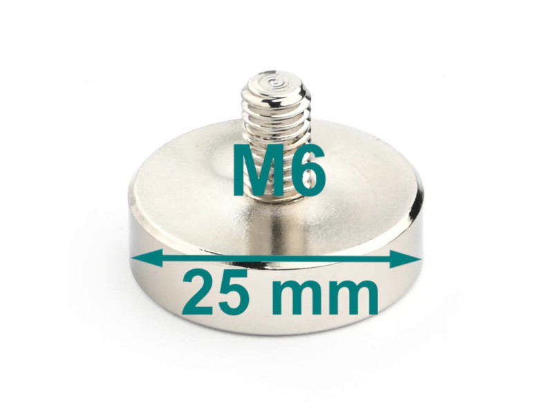 Mıknatıs, çap 25 mm, M6 dış dişli, neodimyum