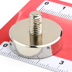 Magnet, diameter 25 mm, M6 utvendig gjenge, neodymium