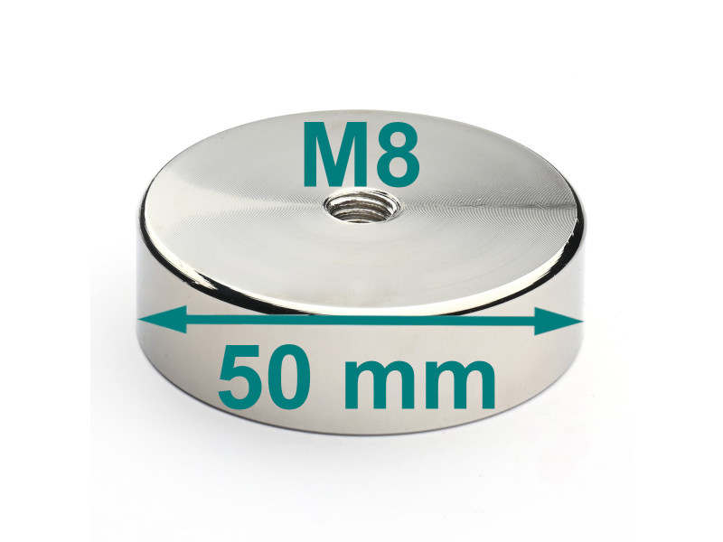 Magnet, průměr 50 mm, vnitřní závit M8, výška 15 mm, neodymový