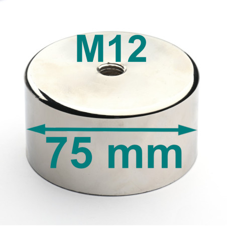 HM 75 x 40 / M12 / N - Neodym Topfmagnet (NdFeB)