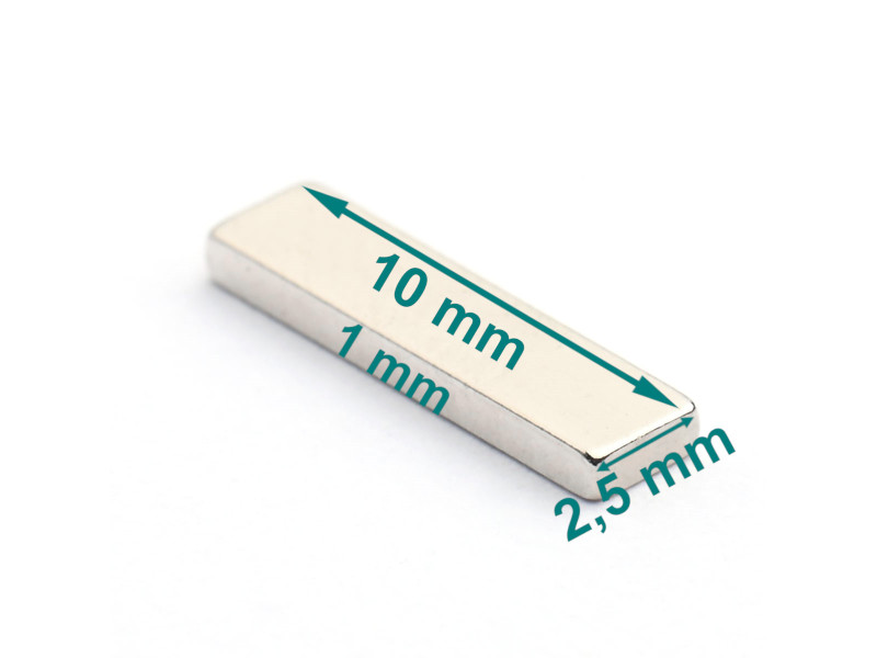 10x2,5x1 tynn neodymium-blokkmagnet