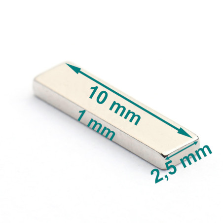 10 x 2,5 x 1 / N38 - Neodymium magneet (NdFeB)