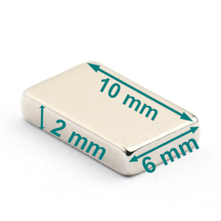 10 x 6 x 2 / N38 - Neodym Magnet (NdFeB)