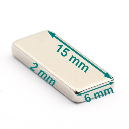 15 x 6 x 2 / N38 - Neodüüm magnet (NdFeB)