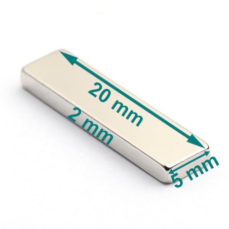 20 x 5 x 2 / N38 - Neodyymimagneetti (NdFeB)