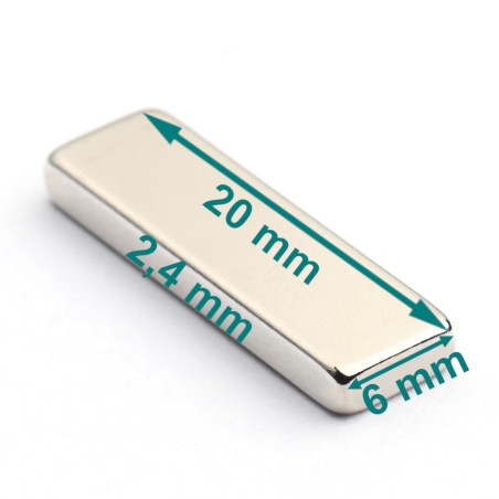 20 x 6 x 2,4 / N38 - Neodüüm magnet (NdFeB)