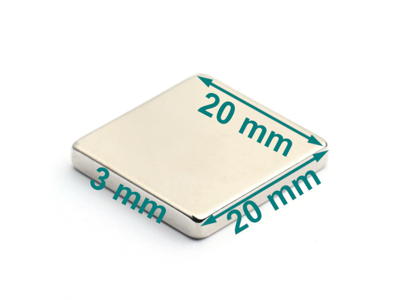 20x20x3 kvadratni ploščati neodimski magnet