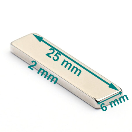 25 x 6 x 2 / N38 - Neodym Magnet (NdFeB)