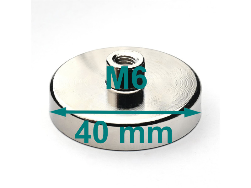 Gövde içinde mıknatıs, çap 40 mm, M6 vida soketli - neodimyum