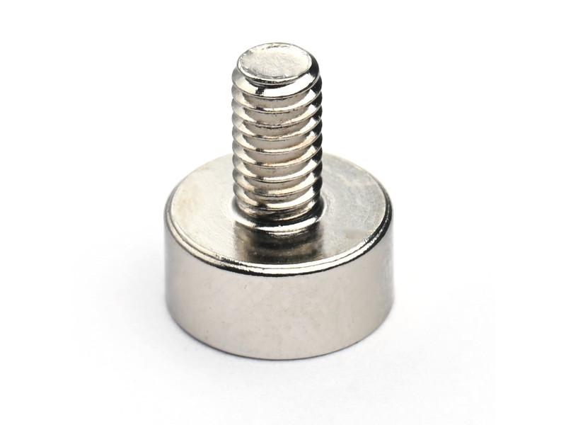 Magnet, diameter 10 mm, M4 utvändig gänga, neodymium