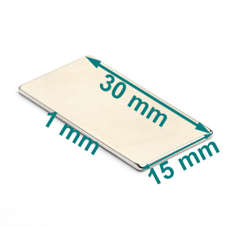 30 x 15 x 1 / N38 - Neodimyum mıknatıs (NdFeB)