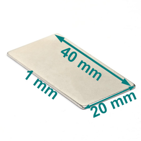 40 x 20 x 1 / N38 - Neodymium magneet (NdFeB)