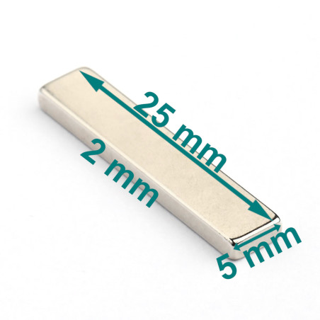 25 x 5 x 2 / N38 - Neodimyum mıknatıs (NdFeB)