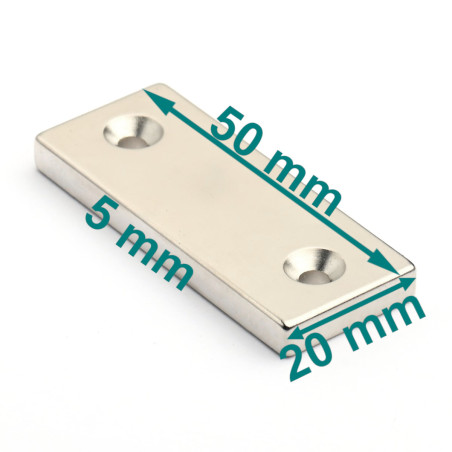 50 X 20 X 5 - D7,2/d3,6 / N38 - Neodimyum mıknatıs (NdFeB)