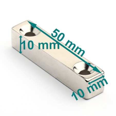 50 X 10 X 10 - D8,8/d4,3 / N38 - Neodym Magnet (NdFeB)