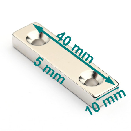 40 X 10 X 5 - D7,2/d3,6 / N38 - Neodym Magnet (NdFeB)