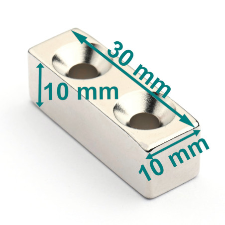 30 X 10 X 10 - D8,8/d4,3 / N38 - Neodym Magnet (NdFeB)