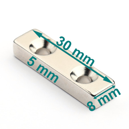 30 X 8 X 5 - D7/d3,5 / N38 - Neodyymimagneetti (NdFeB)