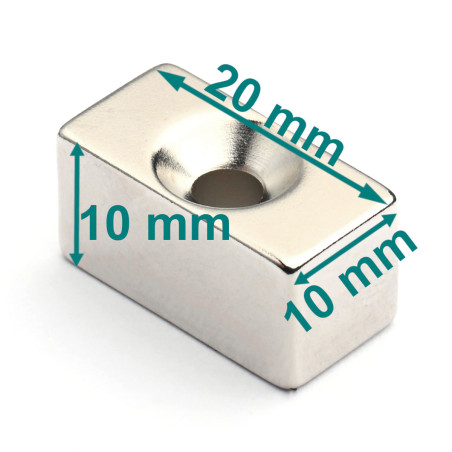 20 X 10 X 10 - D8,8/d4,3 / N38 - Neodym Magnet (NdFeB)