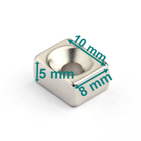 10 X 8 X 5 - D7/d3,5 / N38 - Neodym Magnet (NdFeB)