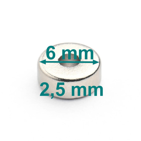 D6A x d2 x 2,5 / N38 - Neodym Magnet (NdFeB)